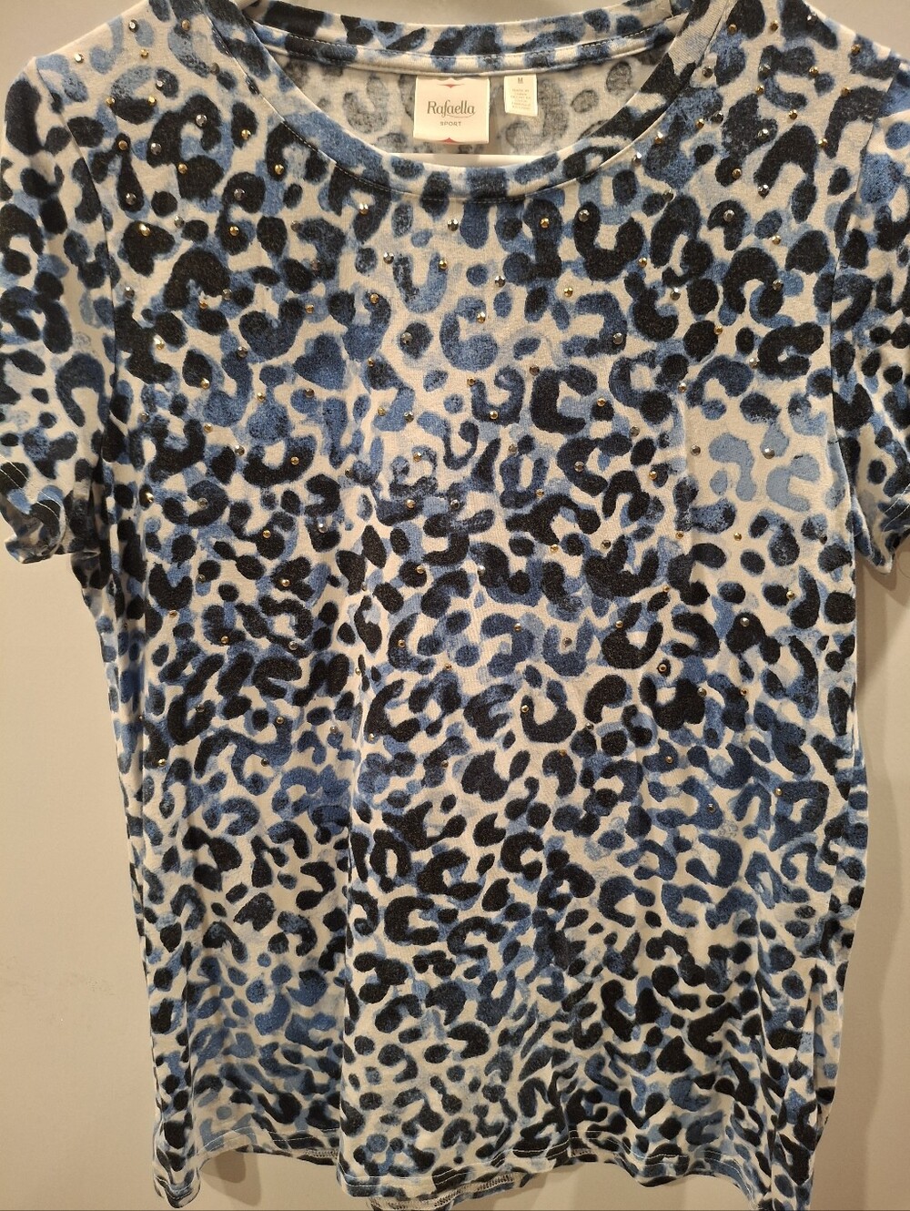 Rafaella Blue and Black Leopard Print Short Sleeve Tee